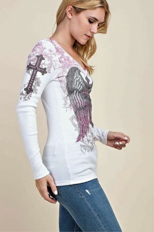 Vocal Wings & Cross Long Sleeve Top