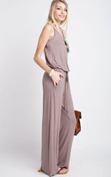 12PM by Mon Ami Soft Solid Jumpsuit - Mocha