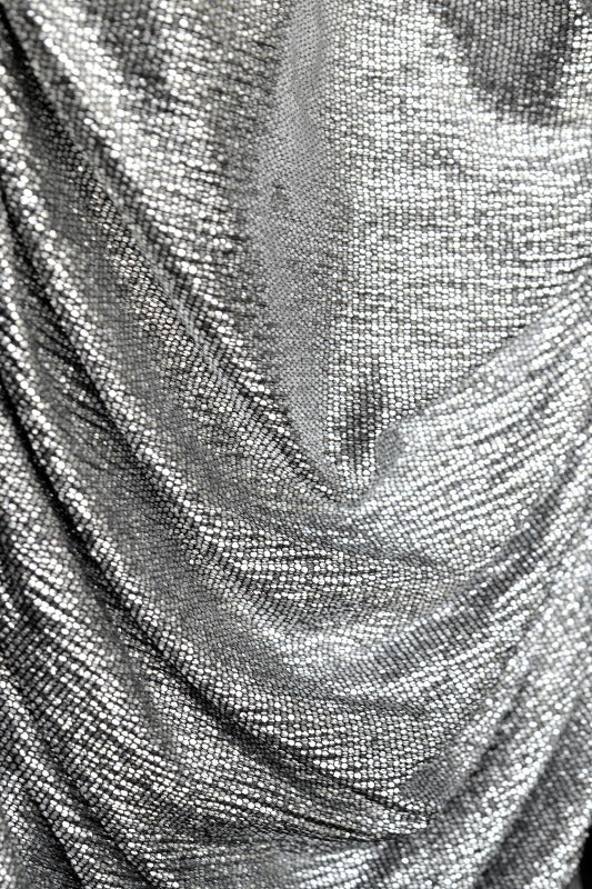 Solemio Silver One Sleeve Bodycon Ruched Mini Dress - Metallic