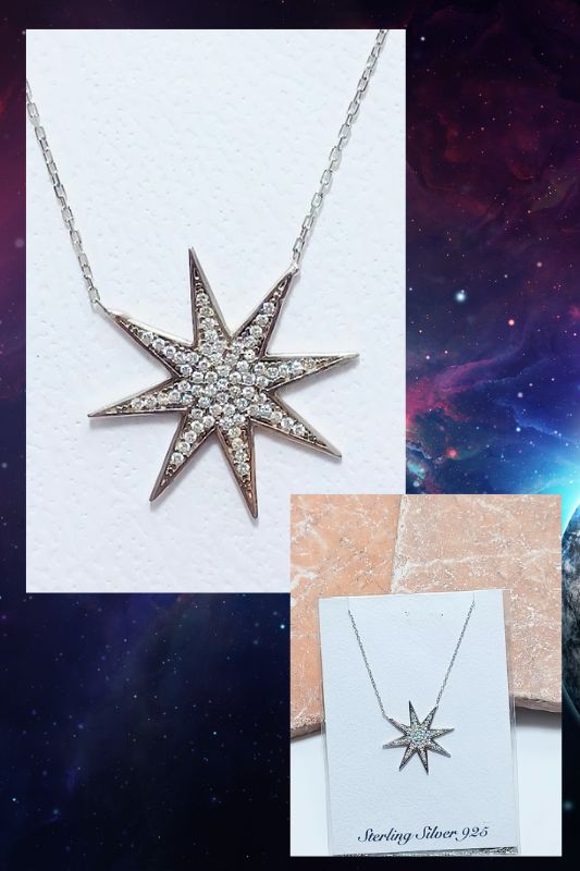 CZ Sterling Silver 925 Charm Necklace - Star