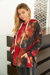 White Birch Tie Dye Hoodie Top - Red