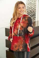 White Birch Tie Dye Hoodie Top - Red