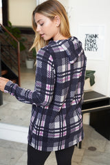 White Birch Plaid Buttons Top - Charcoal