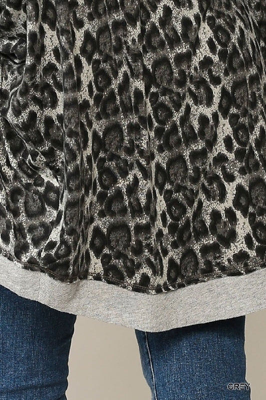 Gigio Animal Print Cocoon Kimono - Grey