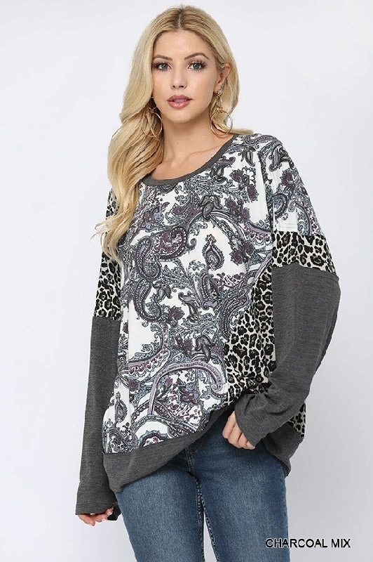 Gigio Paisley Leopard Animal Print Top