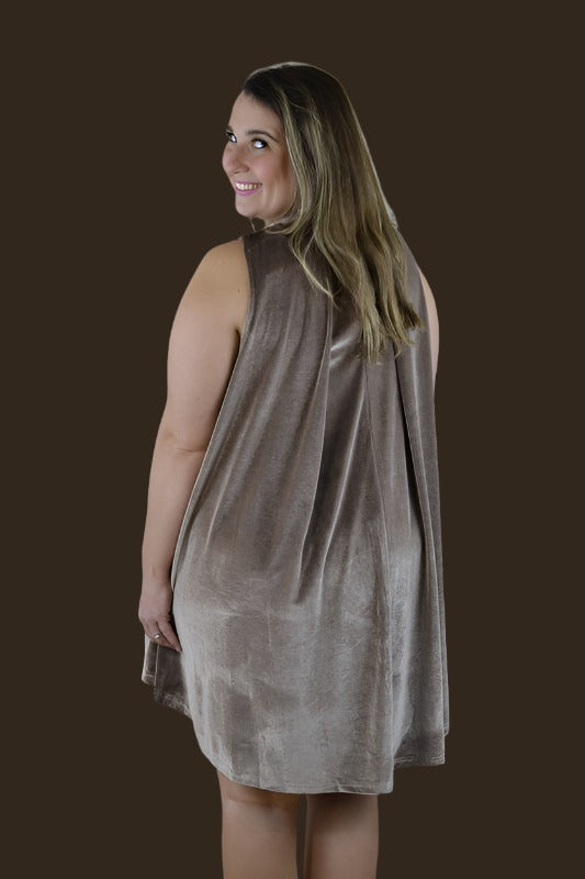 Umgee Keyhole Velvet Dress - Mocha