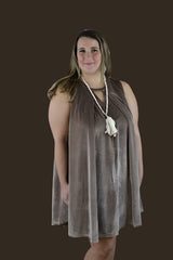 Umgee Keyhole Velvet Dress - Mocha