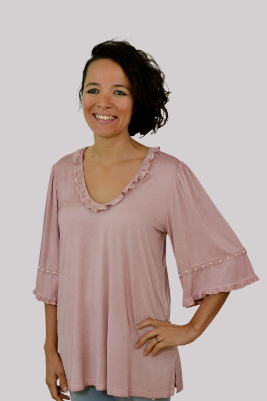 Ruffles and Pearls Blouse - Dusty Rose