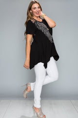 Vocal Wing Lace Animal Print Plus Tunic - Black