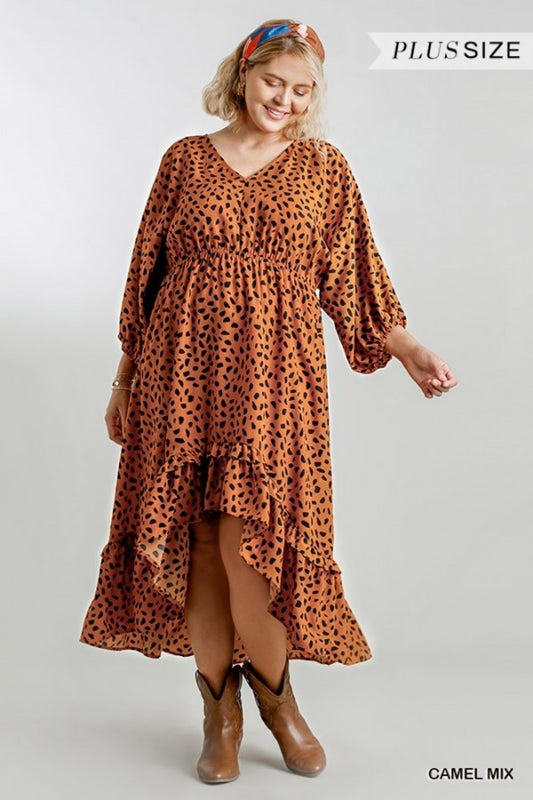 Dalmation Hi Lo Dress - Camel - Plus Size