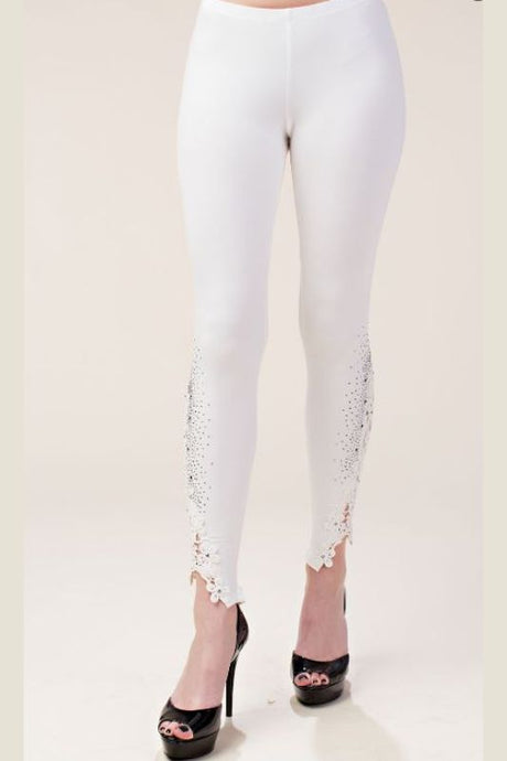 Vocal Vintage Lace & Stones Leggings - Off White - See Through