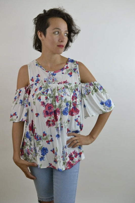Natural Feeling Floral Top - White
