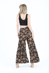 Angie Boho Floral Print Pants - Black