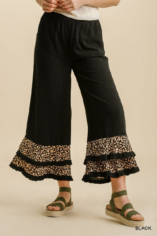 Umgee Crop Layer Pants - Black/Leopard