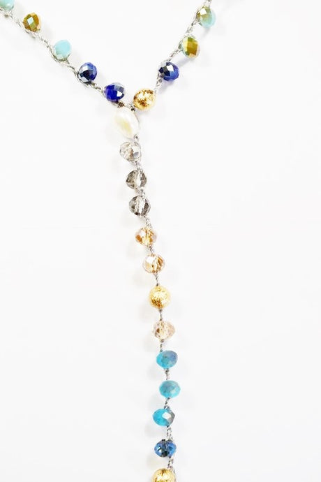 Blue Bead Y Necklace